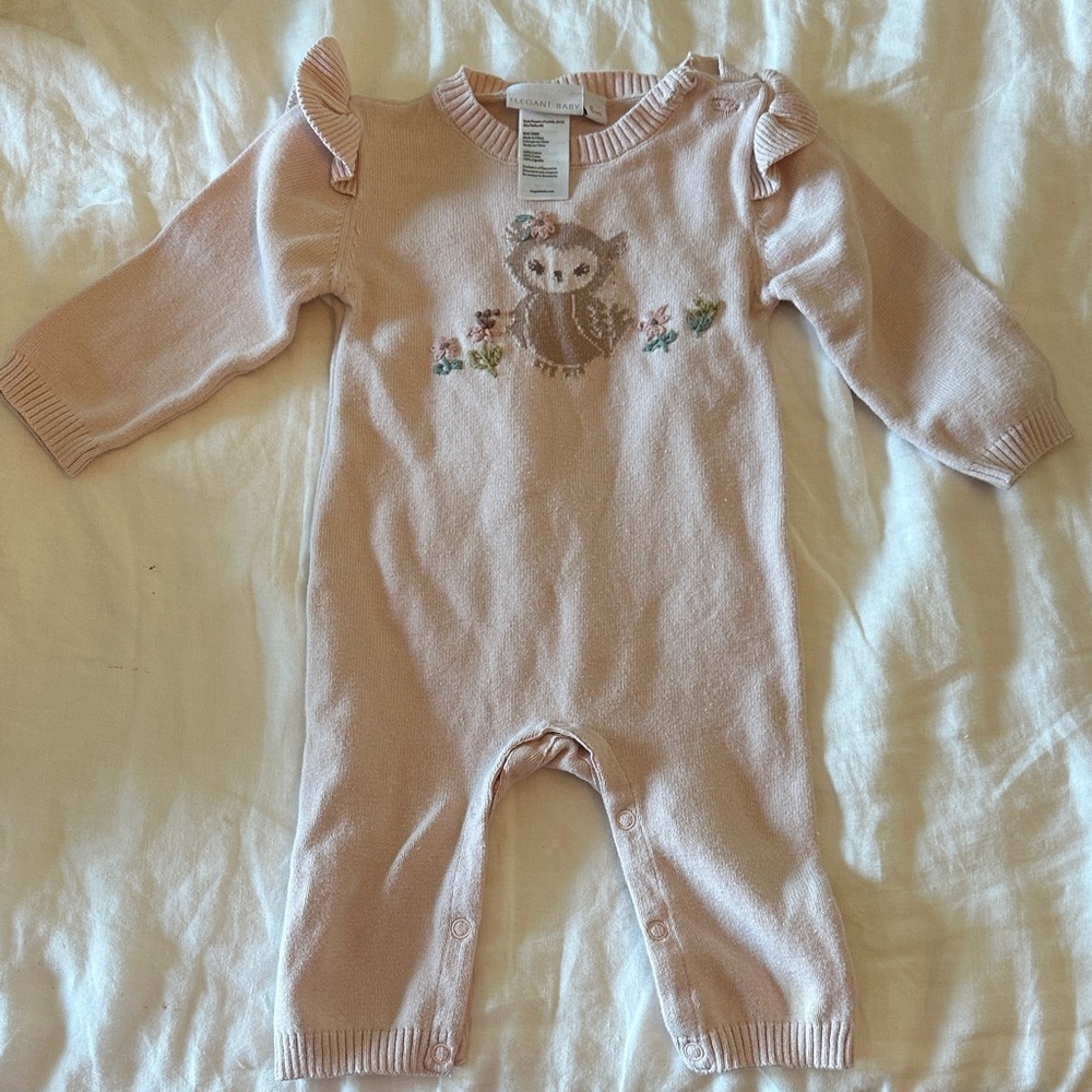 Charming Beige Baby Footie with Animal Design